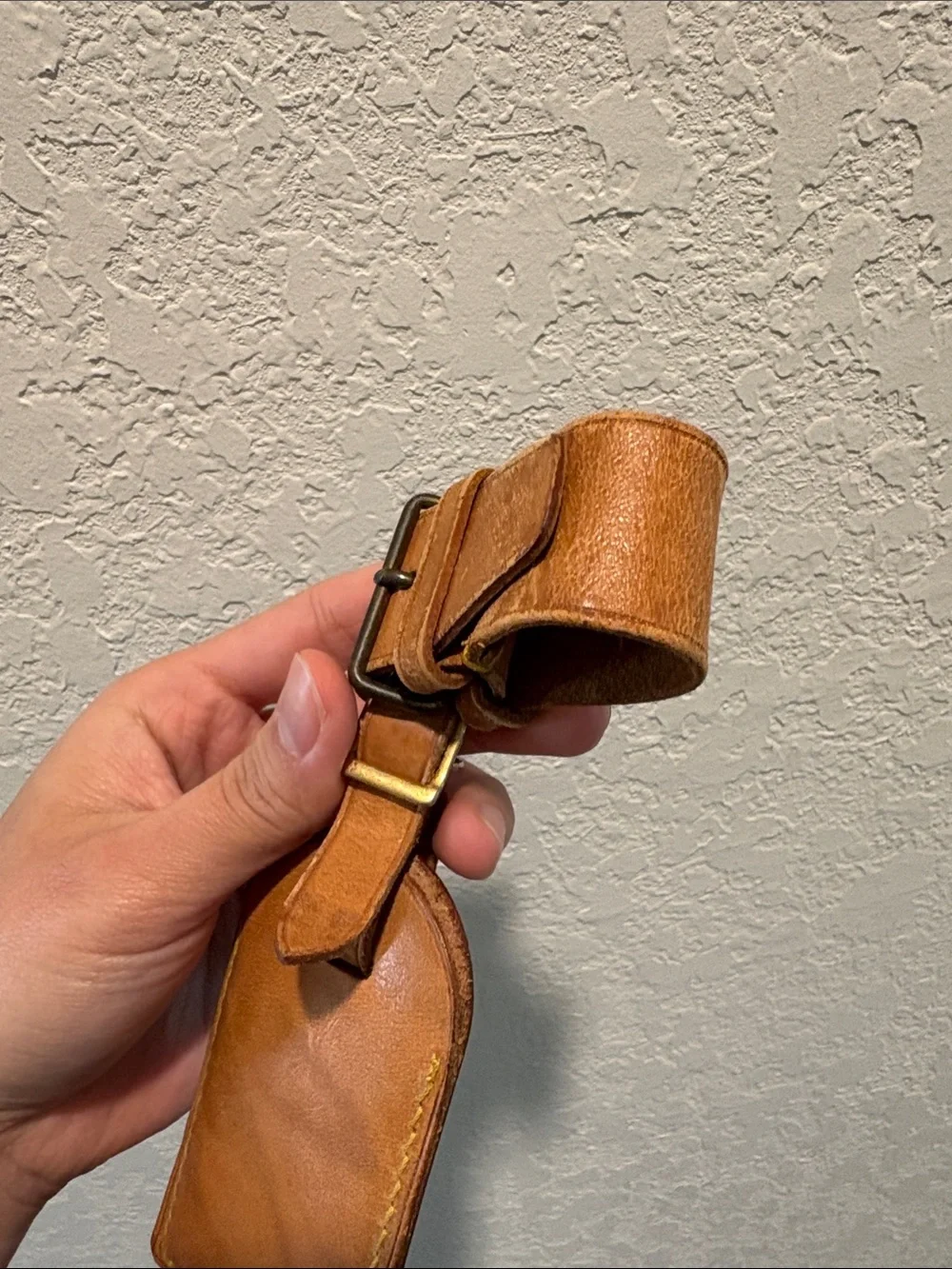 Louis Vuitton Tan Leather Luggage Tag with Strap